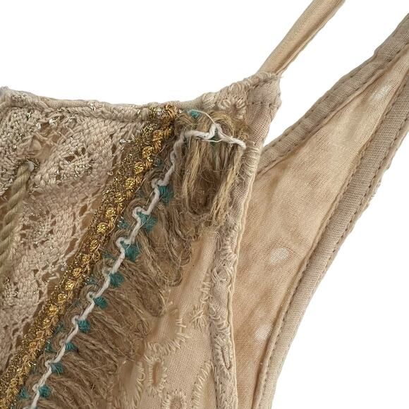 Gypsy Queen Dress Boho Lace Crochet Fringe Cream S/M - Picture 4 of 8